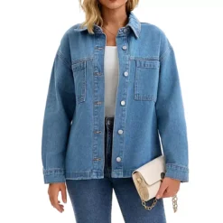 Women's Turndown Collar Jean Jackets Fall Button Down Pockets Denim Jacket