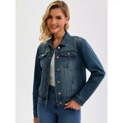 Women's Jean Jacket Casual Long Sleeve Washed Button Up Denim Jackets -Fashion Clothing Store 7829171 ALT2