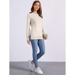 Pullover Sweaters For Women Long Sleeve Crew Neck Knit Sweater Tops Casual Fall Outfit -Fashion Clothing Store 7830342 ALT2