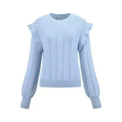 Women's Ruffle Long Sleeve Casual Sweater Crew Neck -Fashion Clothing Store 7830343 Light Blue