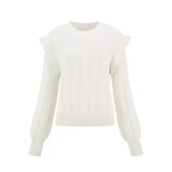 Women's Ruffle Long Sleeve Casual Sweater Crew Neck