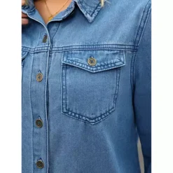 Women's Denim Shirt Puffy Long Sleeve Button Down Shirts With Pocket Casual Work Blouses Jean Top -Fashion Clothing Store 7830353 ALT3