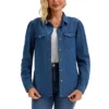 Women's Denim Shirt Puffy Long Sleeve Button Down Shirts With Pocket Casual Work Blouses Jean Top