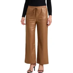 Women's Faux Leather Pants High Waist Straight Leg Pant Trousers With Pockets Party Outfit -Fashion Clothing Store 7830361 Brown