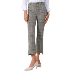 Women's Plaid Suit Pants High Waist Side Slit Business Office Long Trousers