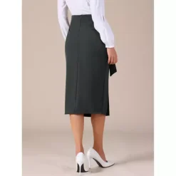 Women's Work Midi Skirt Straight Knot Split Hem High Waisted Skirts -Fashion Clothing Store 7830431 ALT2