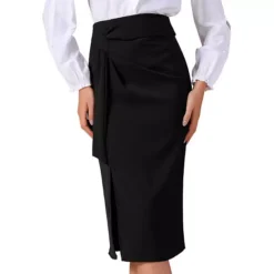 Women's Work Midi Skirt Straight Knot Split Hem High Waisted Skirts -Fashion Clothing Store 7830431 Black 1