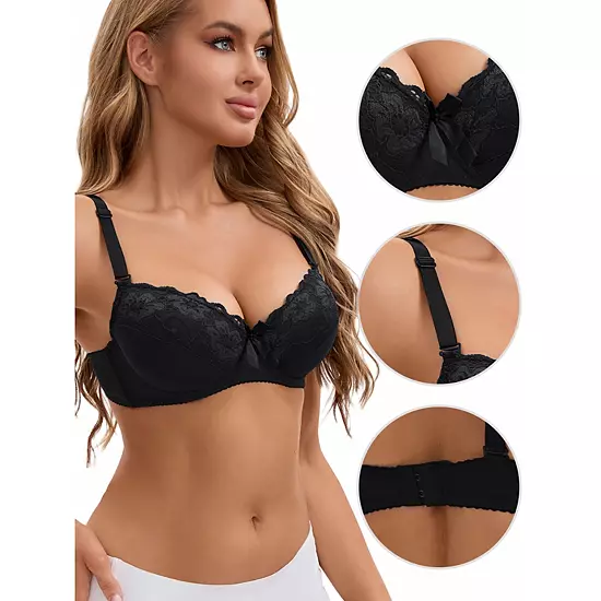 Women's 2 Pcs Lace Trim Full Coverage Adjustable Strap Push Up Convertible Bra 4 Women's 2 Pcs Lace Trim Full Coverage Adjustable Strap Push Up Convertible Bra - Image 4