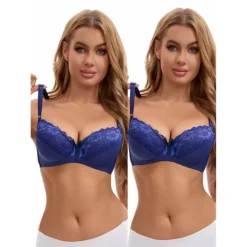 Women's 2 Pcs Lace Trim Full Coverage Adjustable Strap Push Up Convertible Bra 13 Women's 2 Pcs Lace Trim Full Coverage Adjustable Strap Push Up Convertible Bra -Fashion Clothing Store 7830433 Blue