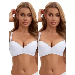 Women's 2 Pcs Lace Trim Full Coverage Adjustable Strap Push Up Convertible Bra 14 Women's 2 Pcs Lace Trim Full Coverage Adjustable Strap Push Up Convertible Bra -Fashion Clothing Store 7830433 White
