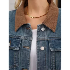 Women's Jean Jacket Button Down Corduroy Collar Long Sleeve Western Shacket Denim Jackets -Fashion Clothing Store 7832072 ALT3