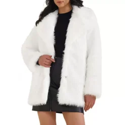 Women's Faux Fur Coat Fluffy Long Sleeve Lapel Winter Outerwear Coat