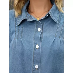 Women Denim Tops Pleated Front Puffy Long Sleeve Lightweight Button Down Jean Shirts 8 Women Denim Tops Pleated Front Puffy Long Sleeve Lightweight Button Down Jean Shirts -Fashion Clothing Store 7832095 ALT3