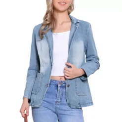 Women's Denim Jacket Notched Lapel Button Up Jackets Casual Jackets Soft Clothing Basic Outerwear