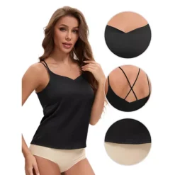 Women's V Neck Strappy Back Tank Top Cami Spaghetti Strap Light Loose Fit Sleeveless Camisoles -Fashion Clothing Store 7833807 ALT3