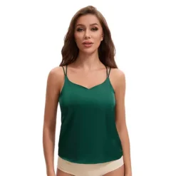 Women's V Neck Strappy Back Tank Top Cami Spaghetti Strap Light Loose Fit Sleeveless Camisoles