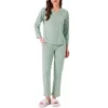 Women's Cotton Pajamas Ribbed Sleepwear Pullover Tops With Pants Loungewear Sets With Pocket