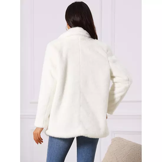 Women's Faux Fur Coat Fashion Winter Open Front Jacket Notch Lapel Long Sleeve Fluffy Fur Coat 2 Women's Faux Fur Coat Fashion Winter Open Front Jacket Notch Lapel Long Sleeve Fluffy Fur Coat - Image 2
