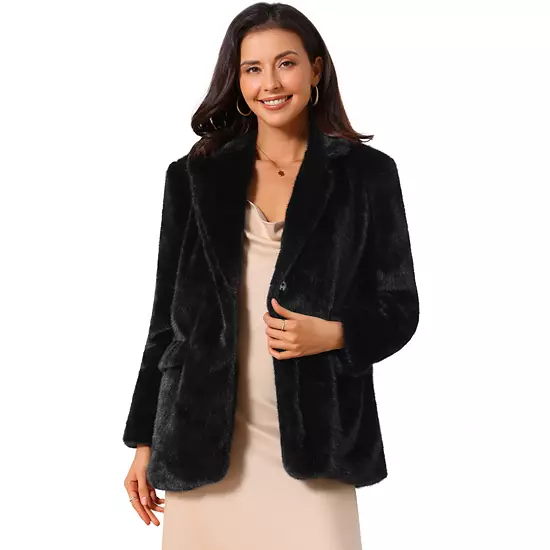 Women's Faux Fur Coat Fashion Winter Open Front Jacket Notch Lapel Long Sleeve Fluffy Fur Coat 8 Women's Faux Fur Coat Fashion Winter Open Front Jacket Notch Lapel Long Sleeve Fluffy Fur Coat - Image 8