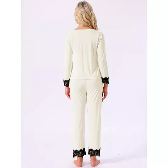 Women's Loungewear Lace Cami Spaghetti Strap Sleeveless Soft Pants Set Cardigan 3 Piece Pajama Set 2 Women's Loungewear Lace Cami Spaghetti Strap Sleeveless Soft Pants Set Cardigan 3 Piece Pajama Set - Image 2