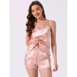 Women's Silky Satin Pajama Sets Sleeveless Slip Chemise Tank Top And Shorts 2Pcs Lingerie Loungewear -Fashion Clothing Store 7838655 ALT2