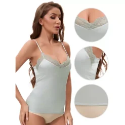 Women's Lace Trim Silk Satin V Neck Cami Vest Adjustable Spaghetti Strap Loose Fit Camisoles -Fashion Clothing Store 7844349 ALT3