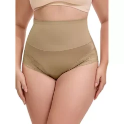 Women's Plus Size Lace Trimmed Briefs Underwear Tummy Control High Waisted Full Coverage Panties
