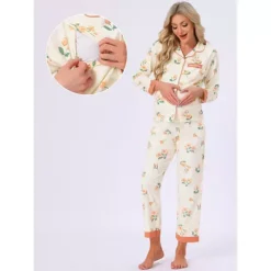 Women's Maternity Pajama Set Cotton Long Sleeve Elastic Waist Adjustable Pants Nursing Breastfeeding -Fashion Clothing Store 7850537 ALT2
