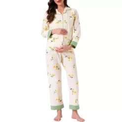 Women's Maternity Pajama Set Cotton Long Sleeve Elastic Waist Adjustable Pants Nursing Breastfeeding -Fashion Clothing Store 7850537 Green Floral