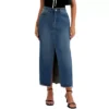 Women's Denim Skirt High Waist Split Front Raw Hem Washed Maxi Jean Skirts