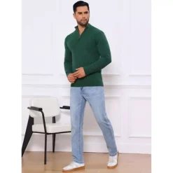 Men's Quarter Zip Pullover Sweater Knitted Mock Neck Polo Sweater -Fashion Clothing Store 7850557 ALT2