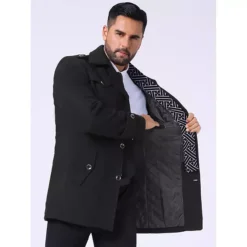 Men's Mid-Length Overcoat Zipper Single Breasted Winter Coat Business Scarf Collar Coat -Fashion Clothing Store 7850559 ALT3