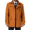 Men's Mid-Length Overcoat Zipper Single Breasted Winter Coat Business Scarf Collar Coat