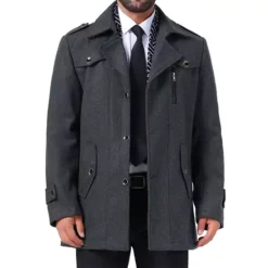 Men's Mid-Length Overcoat Zipper Single Breasted Winter Coat Business Scarf Collar Coat -Fashion Clothing Store 7850559 Gray