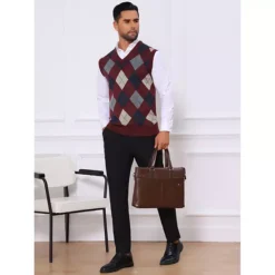 Men's Casual Knit Sleeveless V-Neck Plaid Argyle Sweater Vest -Fashion Clothing Store 7850560 ALT2