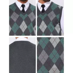 Men's Casual Knit Sleeveless V-Neck Plaid Argyle Sweater Vest -Fashion Clothing Store 7850560 ALT3