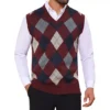 Men's Casual Knit Sleeveless V-Neck Plaid Argyle Sweater Vest