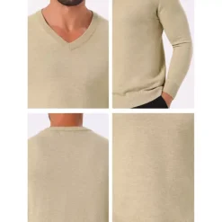 Men's Long Sleeve V-Neck Solid Color Knitted Pullover Sweater -Fashion Clothing Store 7850561 ALT3