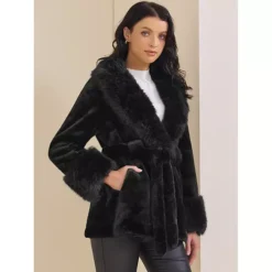 Women's Faux Fur Coat Winter Lapel Shaggy Warm Fluffy Jacket With Pockets -Fashion Clothing Store 7850568 ALT2
