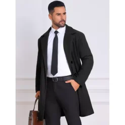 Men's Winter Overcoat Double Breasted Quilted Lined Solid Color Long Coat -Fashion Clothing Store 7850588 ALT2