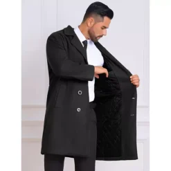 Men's Winter Overcoat Double Breasted Quilted Lined Solid Color Long Coat -Fashion Clothing Store 7850588 ALT3