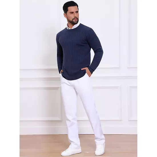 Men's Slim Fit Crew Neck Long Sleeve Soft Twist Textured Cable Knit Pullover Sweater 3 Men's Slim Fit Crew Neck Long Sleeve Soft Twist Textured Cable Knit Pullover Sweater - Image 3