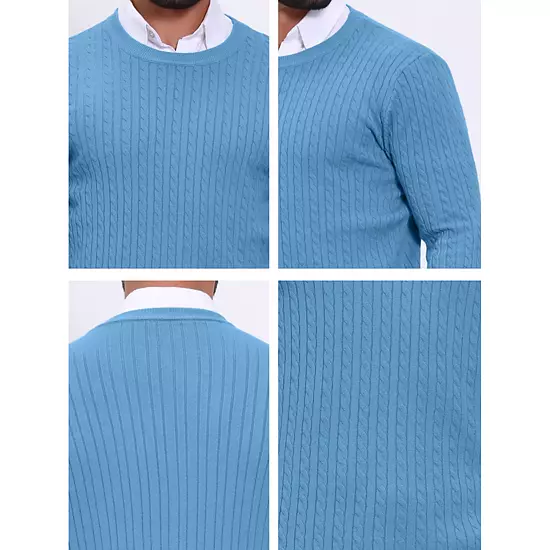 Men's Slim Fit Crew Neck Long Sleeve Soft Twist Textured Cable Knit Pullover Sweater 4 Men's Slim Fit Crew Neck Long Sleeve Soft Twist Textured Cable Knit Pullover Sweater - Image 4