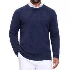 Men's Slim Fit Crew Neck Long Sleeve Soft Twist Textured Cable Knit Pullover Sweater