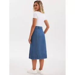Women Denim Midi Skirt High Waisted Button Up Casual Slit Jean Skirts 9 Women Denim Midi Skirt High Waisted Button Up Casual Slit Jean Skirts -Fashion Clothing Store 7850595 ALT2