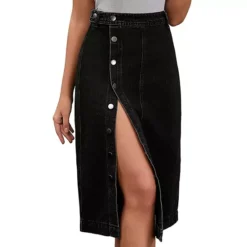 Women Denim Midi Skirt High Waisted Button Up Casual Slit Jean Skirts 13 Women Denim Midi Skirt High Waisted Button Up Casual Slit Jean Skirts -Fashion Clothing Store 7850595 Black