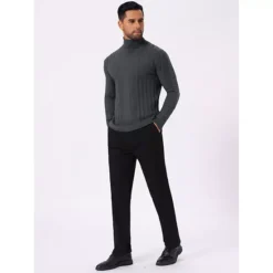 Men's Turtleneck Sweaters Solid Color Turtle Neck Warm Knitted Pullover Sweaters -Fashion Clothing Store 7850599 ALT2