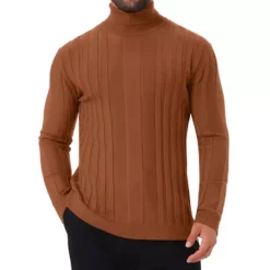 Men's Turtleneck Sweaters Solid Color Turtle Neck Warm Knitted Pullover Sweaters -Fashion Clothing Store 7850599 Brown 1