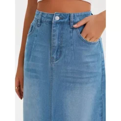 Women's Denim Skirt Stretch High Waisted Split Back Pockets Casual Pencil Midi Jean Skirts -Fashion Clothing Store 7850604 ALT3