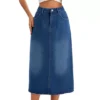 Women's Denim Skirt Stretch High Waisted Split Back Pockets Casual Pencil Midi Jean Skirts